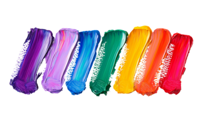 Rainbow oil painting brush strokes, isolated on white or transparent background