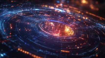 Obraz premium Animated visualization of a Type III civilization on the Kardashev Scale exploring the use of quantum computing and AI to manipulate the electromagnetic spectrum for cosmic energy harnessing