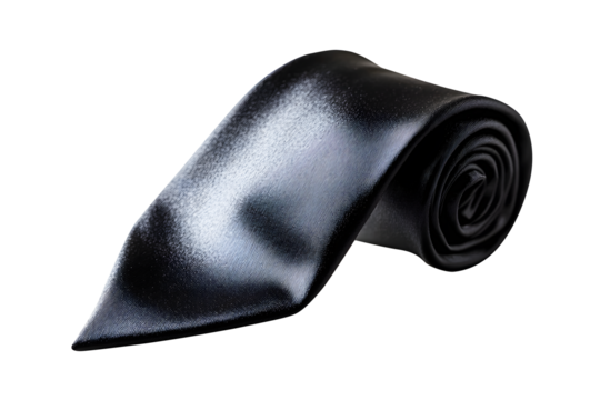 Black necktie isolated on cut out PNG or transparent background. Most important accessory that men wear most on workdays, wear it with suit to go out. Father day concept and business style.