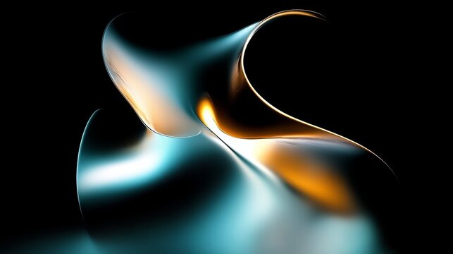 Abstract Digital Art Fluid Ribbon Shapes Teal Gold Black Smooth Motion Elegant Background