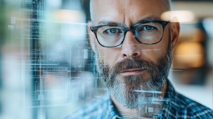 Engineer Portrait with Blueprints Overlay in AR Style