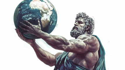 Atlas, the titan, holds the celestial globe, gods, god of the greek mythology and religion. greek gods. illustration. greek mythology. illustration. Mythology. Illustration