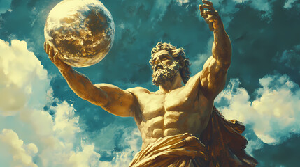 Atlas, the titan, holds the celestial globe, gods, god of the greek mythology and religion. greek gods. illustration. greek mythology. illustration. Mythology. Illustration