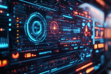 A visually captivating futuristic interface with glowing 3D elements and seamless transitions, set against a dark metallic backdrop for a cutting-edge feel.