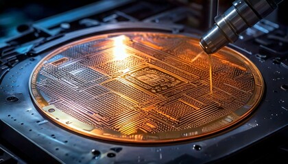 Obraz premium 3D Illustration of Wafer Etching in a Semiconductor Manufacturing Plant.