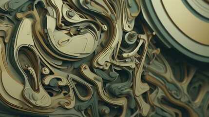 Seamless Liquid Art Wallpaper with Gold and Brown Waves in Blue and Green Textures