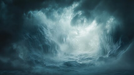 Obraz premium A dramatic seascape with turbulent waves and ominous clouds, evoking a sense of power.