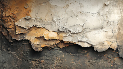 Obraz premium Layered abstract design with cracked textures in vibrant orange, cream, and deep green hues for a rustic appeal.