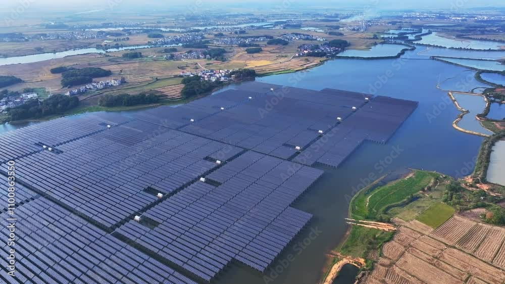 Wall mural Aerial view of solar photovoltaic panels