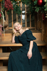 recreation holiday sit steps winter tree decor red hat snowman prize snow ladder smile walk tinsel wait