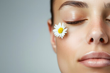 A woman with a flower on her face