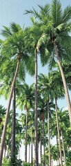 Obraz premium Majestic palm trees swaying gently in the breeze , , greenery, palm fronds, palm tree grove, foliage patterns