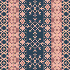 Art Abstract with Pixel Art Designs. Traditional Cross Stitch needlework. Geometric Ethnic Pattern, Embroidery, Textile Ornamental, Fabric, Hand Stitch Pattern, Cultural Stitching Pixel Art