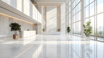Obraz premium Expansive marble lobby in modern office hospital bright natural light minimalist design concept