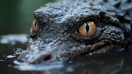 Obraz premium A crocodile is swimming in the water with its eyes open