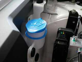 windshield washer fluid reservoir cap in engine room.	
