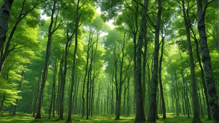 Obraz premium a view of a forest with a lot of trees and grass