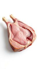 Fresh rack of lamb meat isolated on white background,  special occasion meal,  farm to table,  healthy food,  grocery store display,  butcher cut