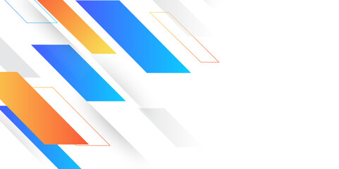 Modern blue, white and yellow geometric diagonal arrow flat shapes background. Futuristic graphic technology network Vector illustration for presentation, poster, banner, website, cover, background.