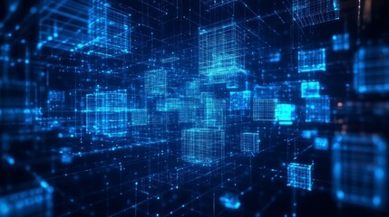 Digital Blockchain Connection Network with Isometric 3D Blocks and Big Data Transfer Concept