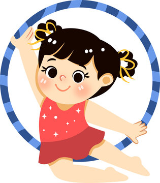 Kids Doing Hulla Hoop Gymnastic Illustration