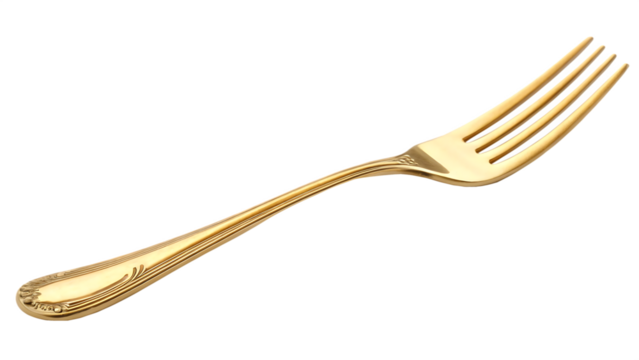 Golden fork isolated on white background as transparent. PNG. AI GENERATED.