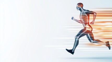 Naklejka premium A dynamic image of a skeletal figure running, symbolizing speed and movement, with motion blur effects enhancing the sense of urgency and energy.