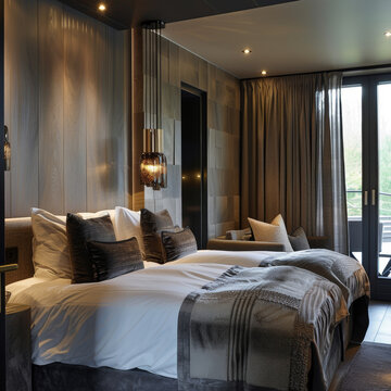 Elegant hotel boutique room at the mountain luxury 5 stars modern Kelly Hoppen style 