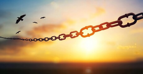 freedom transformation broken chain silhouette sunset birds flying nature