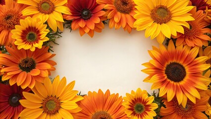A mesmerizing blend of bright orange and yellow sunflowers in an abstract pattern, sunflower patterns, energetic mood, bright colors