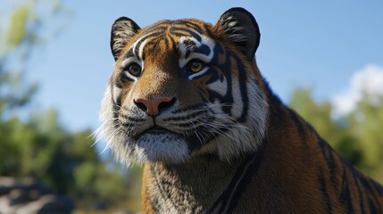Majestic Sumatran Tiger Portrait Against a Blurred Natural Background