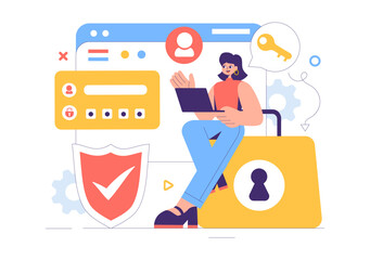 Cyber Security Vector Illustration of Data Protection, Safety Measures, and Secure Systems for Networks, Internet, and Backup Servers in a Background