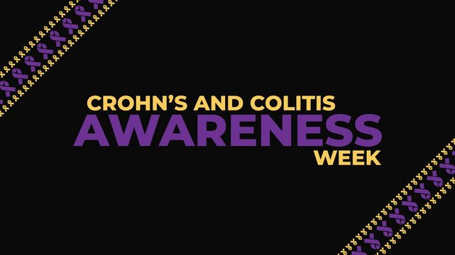 Crohns and Colitis Awareness Week colorful seamless loopable text reveal animation on white or black background for celebrating crohns and colitis awareness week