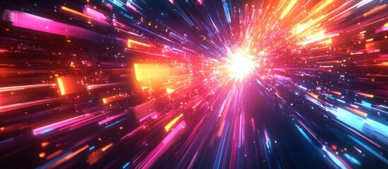 Fototapeta premium Abstract background with colorful light streaks converging to a bright light.