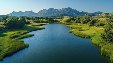 Obraz premium A serene reservoir provides a scenic view, showcasing the importance of water resources in sustainable practices.