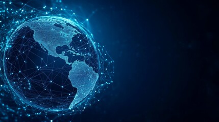 Fototapeta premium Global Communication Technology Network Concept with Earth Globe and Digital Data Flow
