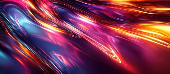 Fototapeta premium Abstract background with flowing metallic textures in red, orange and blue hues.