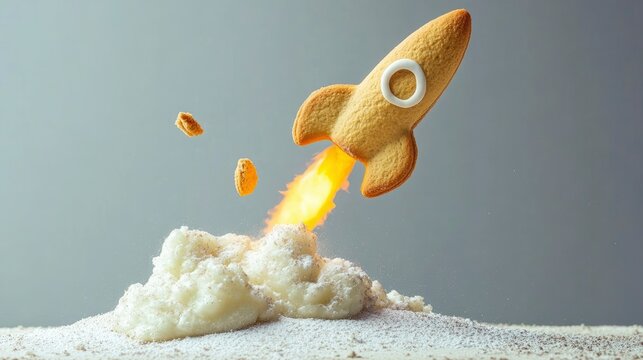 Gingerbread Rocket Launching into Whipped Cream - Sweet Space Adventure