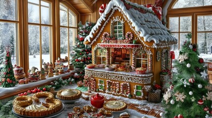 Fototapeta premium Enchanting Christmas Gingerbread House in Snowy Winter Setting
