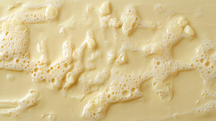 A creamy, textured surface with bubbles, resembling a frothy mixture, possibly related to food preparation or cooking.