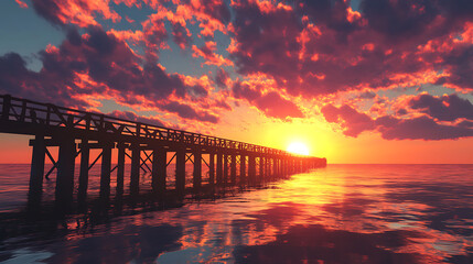 Fototapeta premium Sunset over the bridge with reflection on the water