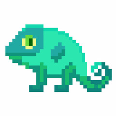 Fototapeta premium Pixel Art Green Chameleon Retro Style Digital Illustration of Lizard for Gaming and Design