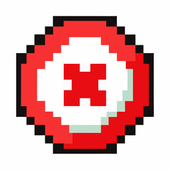 Obraz premium Pixelated Red Error Icon with Cross Symbol on Transparent Background