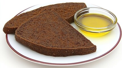 Dark Rye Bread Slices Served With Olive Oil