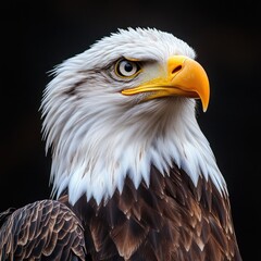 Obraz premium A close-up portrait of a bald eagle with a sharp focus on its eye.