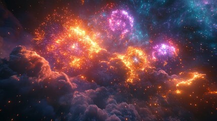 Obraz premium Celestial Fireworks A Cosmic Symphony of Light and Color