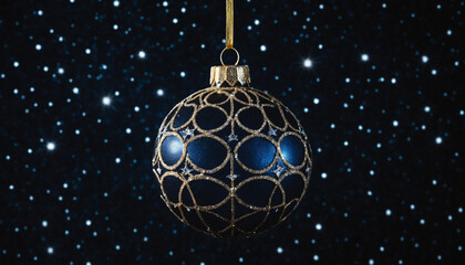 A single, glowing Christmas ornament on a dark, starry background