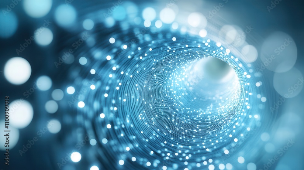 Poster A mesmerizing swirl of blue light and bokeh effects, creating a sense of depth and movement, reminiscent of a digital vortex.