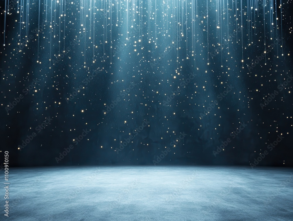 Aufkleber A serene, dark scene illuminated by cascading light beams and shimmering particles, creating a tranquil and dreamy atmosphere.
