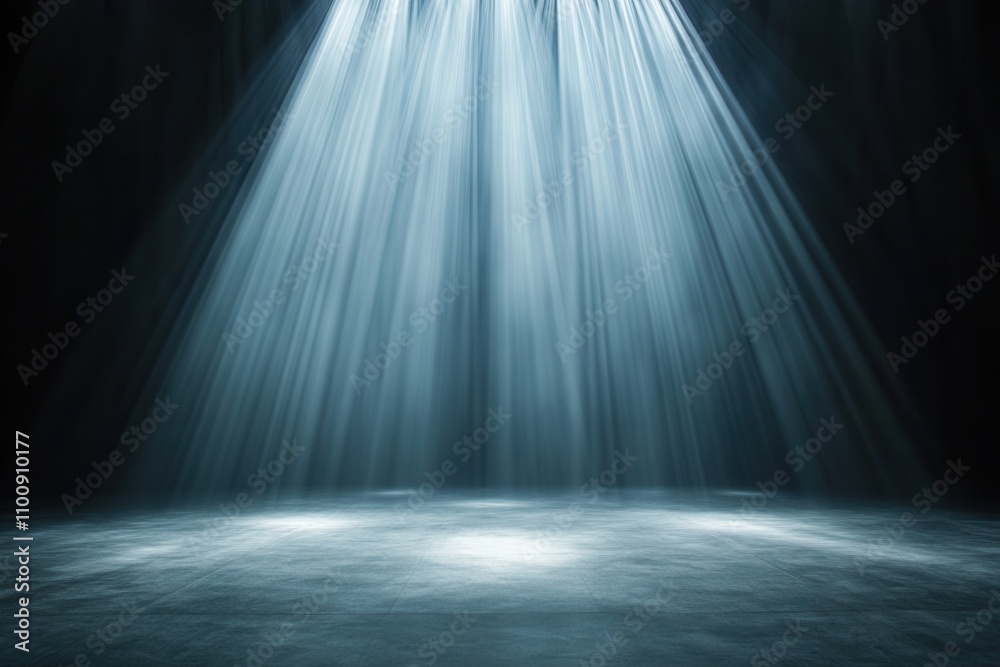 Poster a serene, dark space illuminated by dramatic beams of light creating a captivating atmosphere.